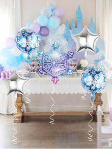 5 个 24 英寸渐变蓝紫色雪花气球，包括 18 英寸雪花印花圆形气球和银色五角星铝箔气球。适用于冰雪公主主题、圣诞节、新年、生日派对装饰、圣诞节 - 彩色 - 查看 7