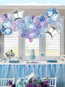 5 个 24 英寸渐变蓝紫色雪花气球，包括 18 英寸雪花印花圆形气球和银色五角星铝箔气球。适用于冰雪公主主题、圣诞节、新年、生日派对装饰、圣诞节 - 彩色 - 查看 5