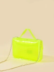 1 szt. Damska Mini Fluorescencyjna Przezroczysta Torebka Z PVC Łańcuch Na Ramię Casualowa Ładna Etui na Telefon Na Wakacje - fluorescencyjny żółty - Zobacz 4