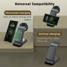 3-In-1 Wireless Charger Station Compatible With Samsung Galaxy S25 Ultra/S24 Ultra/S23/S22/Note 20/Z Flip/Fold 7/6, Compatible With Samsung Galaxy Watch Ultra/8/7/6, Compatible With Galaxy Buds 3/3 Pro - Black - View 4