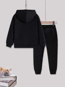 Bộ quần nỉ và áo hoodie in khẩu hiệu thường ngày cho bé trai - màu đen - Xem 2