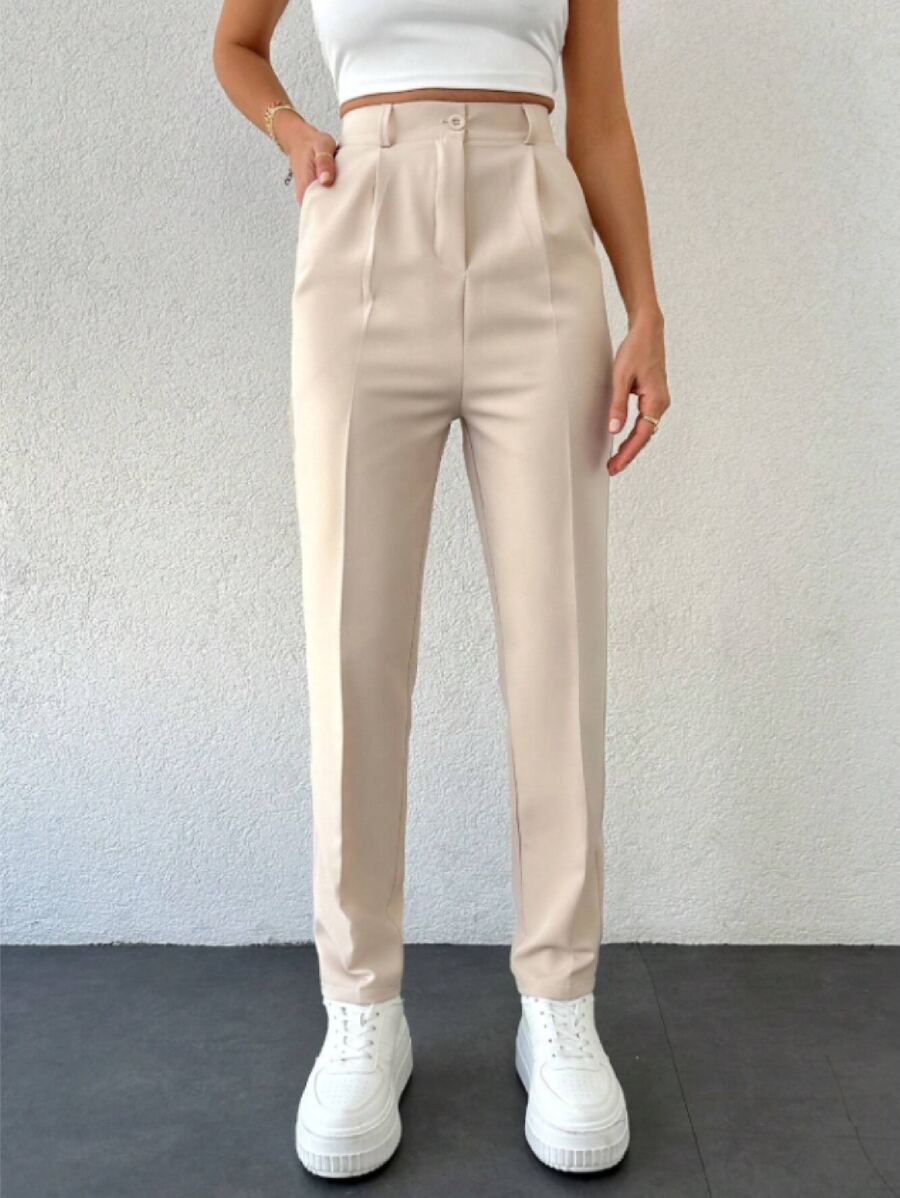 Women's Straight Elegant Formal Tailored Trousers - 杏色 - 查看 1