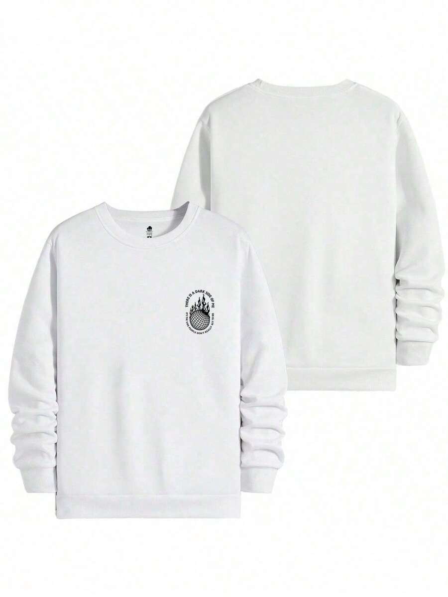 Dark Side Round Neck Sweatshirt Cold Weather Blouse Coat Streetwear Urban Style - 白色 - 查看 1