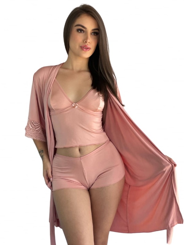 Robe com Renda Luxo Amarração Kimono Poliamida