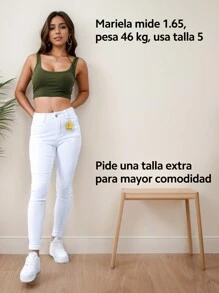 Pantalón De Mezclilla Mujer Ajustado Stretch De Talle Alto - Blanco - Ver 6