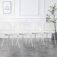 MUUOKY Dining Chairs Set Of 6 Armless Crystal Clear Dining Chairs Modern Plastic Kitchen Chairs,Accent Ghost Chairs With Golden Metal Legs For Kitchen,Dining Room,Living Room,Transparent - 銀色 - 查看 2