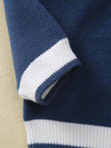 Baby Boys Striped Contrast Color Knitted Sweater - Blue and White - View 4