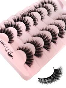BTLLSSH 7 Pairs 15mm Full Strip Messy Fluffy Eyelash,  Natural Lashes For Makeup,Cross Wispy Dramatic Volume FauxLashes - Natural Lashes - View 7