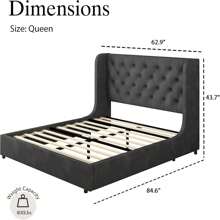 Modern Velvet Upholstered Bed Frame With Curved Wingback Design, Wooden Platform Bed Frame For Bedroom,No Box Spring Needed, Easy Assembly, Full Bed Frame/ Queen Bed Frame/ King Bed Frame/ Full Size Bed Frame/ Queen Size Bed Frame/ King Size Bed Frame,Pink/ White/ Grey - Xám - Xem 8