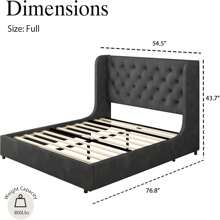 Modern Velvet Upholstered Bed Frame With Curved Wingback Design, Wooden Platform Bed Frame For Bedroom,No Box Spring Needed, Easy Assembly, Full Bed Frame/ Queen Bed Frame/ King Bed Frame/ Full Size Bed Frame/ Queen Size Bed Frame/ King Size Bed Frame,Pink/ White/ Grey - Xám - Xem 7