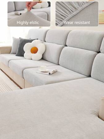 1pc 4-Season Stretch Sofa Cover, Chenille Fabric Anti-Slip Full Coverage Sofa Seat Cushion Cover, Light Gray Sofa Blanket, Machine Washable, Dust-Proof, Fade-Resistant, Home Decor, Pet-Friendly, Suitable For Bedroom, Office, Living Room, L-Shaped Chaise And 1-2-3-4 Seater Sofa, Hand Washable