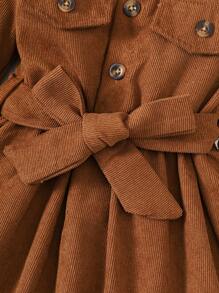 女童纯色单排扣半开衫领衬衫裙，时尚正装，适合春夏秋冬 - 棕色 - 查看 6