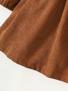 女童纯色单排扣半开衫领衬衫裙，时尚正装，适合春夏秋冬 - 棕色 - 查看 7