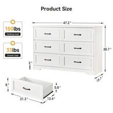 WhizMax Modern 6 Drawers Dresser, Chest Of Drawers Closet Organizers And Storage Clothes, Modern Dressers For Closet Living Room, Kids Bedroom (6 Drawers Dresser, White/Grey/Brown&White)