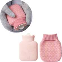 Creative Silicone Hot Or Cold Water Bag Microwave Heating Portable Winter Hot Or Cold Water Bottle With Pocket, Hand Warmer With Lid, Great Gift - 粉色 - 查看 2