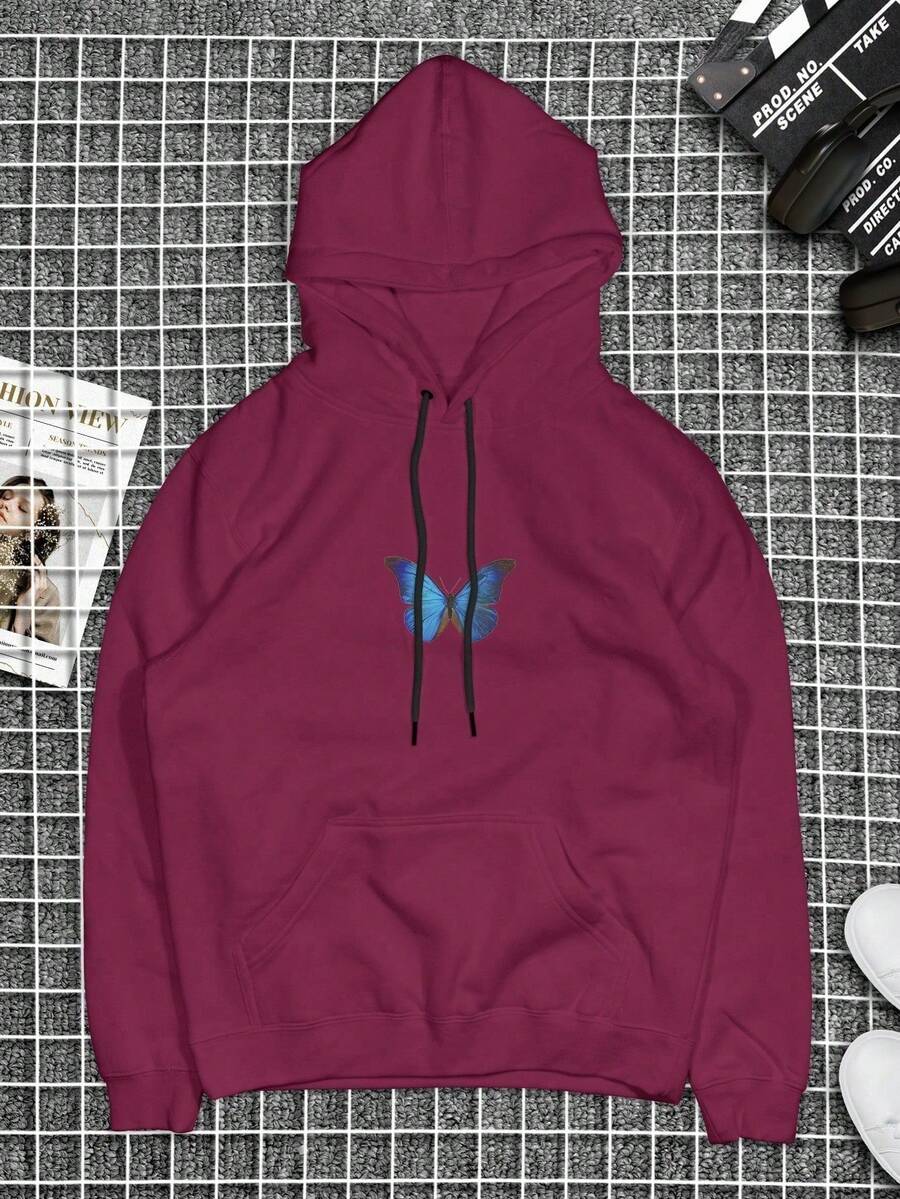 Men's Women's Plus Size Kangaroo Butterfly Basic Sweatshirt Various Colors 2717 - Màu Tím - Xem 1