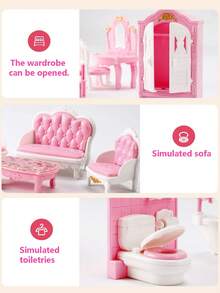 Stomle Family 31 件/套微型仿粉色欧式浴室、客厅、卧室、厨房豪华家具套件，1:12 比例娃娃屋配件，公主女孩玩具，书桌装饰，生日和节日礼物，颜色和款式随机 - 彩色 - 查看 3