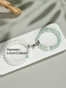 2pcs Classic Heart Magnetic Clasp Bracelet Set, Turquoise Represents Luck & Success, Crystal Energy Stone Bracelet, Friendship/Couple Valentine's Gift, Daily Accessory, 8mm Beads Crystal Bracelet Set - Multicolor - View 31