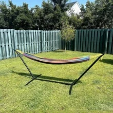 SZHLUX Double Hammock With Stand Included 450lb Capacity Steel Stand, Premium Carry Bag Included And Two Anti Roll Balance Beam - Tropical - View 8