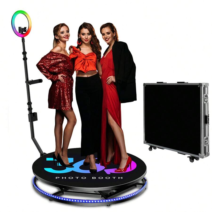 Bluelander Cabina 360 Diametro de Base 100cm Cabina de Fotos Control Remoto Bluetooth Luces LED Plataforma Giratoria Automática de Movimiento Capacidad para 3 Personas 80cm Cabina 360 Fotografica - Negro - Ver 1