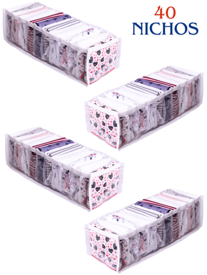 Kit 4 Organizador de Gaveta 40x10x10 Colmeia Transparente com 10 Nichos para Organizar Body Rn Calcinha Cueca Meia Lenços Mijão Guarda-Roupas Gavetas Cômodas