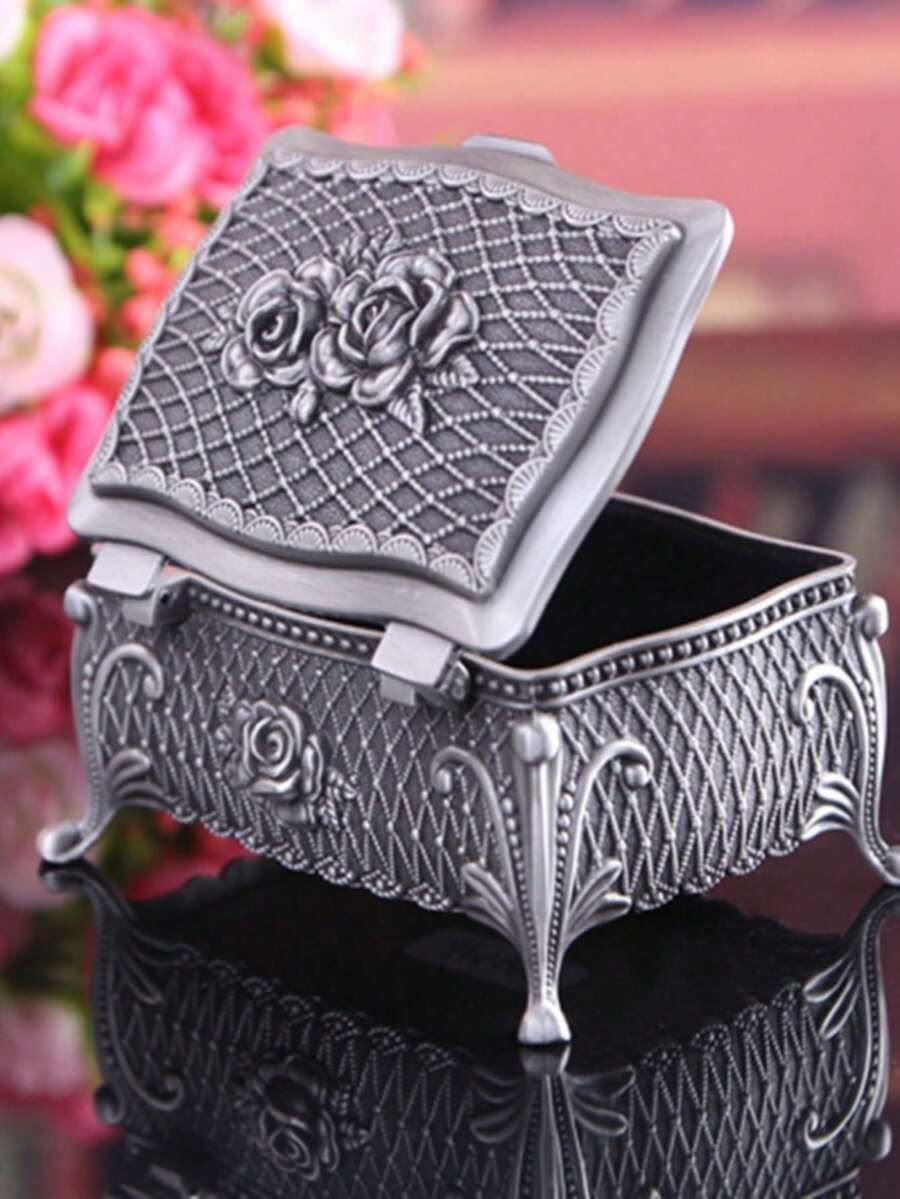 1pc Vintage Princess Rose Jewelry Box Metal Trinket Storage Gift Box For Wedding Favor - Vintage Jewelry Box - View 1