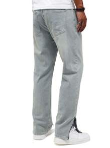 Men's Y2K Retro Casual Slit Light Blue Loose Straight Leg Jeans