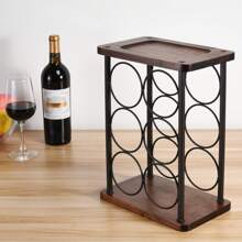 Estantería para vino, estantería de mostrador para vino, soporte para botellas de vino, estantería rústica de madera para mostrador de 6 botellas, perfecta para la decoración del hogar y el almacenamiento en la cocina, bar, bodega, armario, despensa, etc. (Negro)