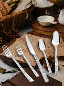 1 件不锈钢锤纹西式餐具套装，5 种款式可选，适合家庭和餐厅使用，厨房用具圣诞礼物 - 彩色 - 查看 9