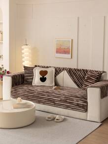 1pc Ombre Striped Plush Sofa Cushion Cover, All Season, Pet-Friendly, Modern Simple Design, Non-Slip