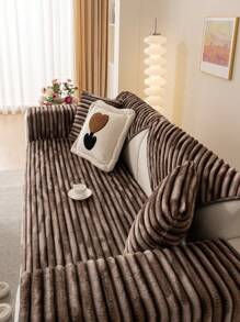 1pc Ombre Striped Plush Sofa Cushion Cover, All Season, Pet-Friendly, Modern Simple Design, Non-Slip