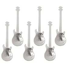 4/6 件 304 不锈钢吉他形甜点勺、咖啡勺、茶匙、可爱甜点勺，适合搅拌饮料/奶昔/果酱，音乐咖啡礼物，返校 - 銀色 - 查看 2