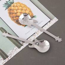 4/6 件 304 不锈钢吉他形甜点勺、咖啡勺、茶匙、可爱甜点勺，适合搅拌饮料/奶昔/果酱，音乐咖啡礼物，返校 - 銀色 - 查看 7