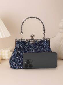 1 Pc Gorgeous, Elegant, Exquisite, Quiet And Luxurious Navy Blue Hand-Held Dinner Bag, A Must-Have For Proms, Weddings, Parties Dinners, Music Festivals, And Holiday Travel. Mom's  Gift.For Bride,For Bride,For Lady,For Lady. - Navy Blue - View 3