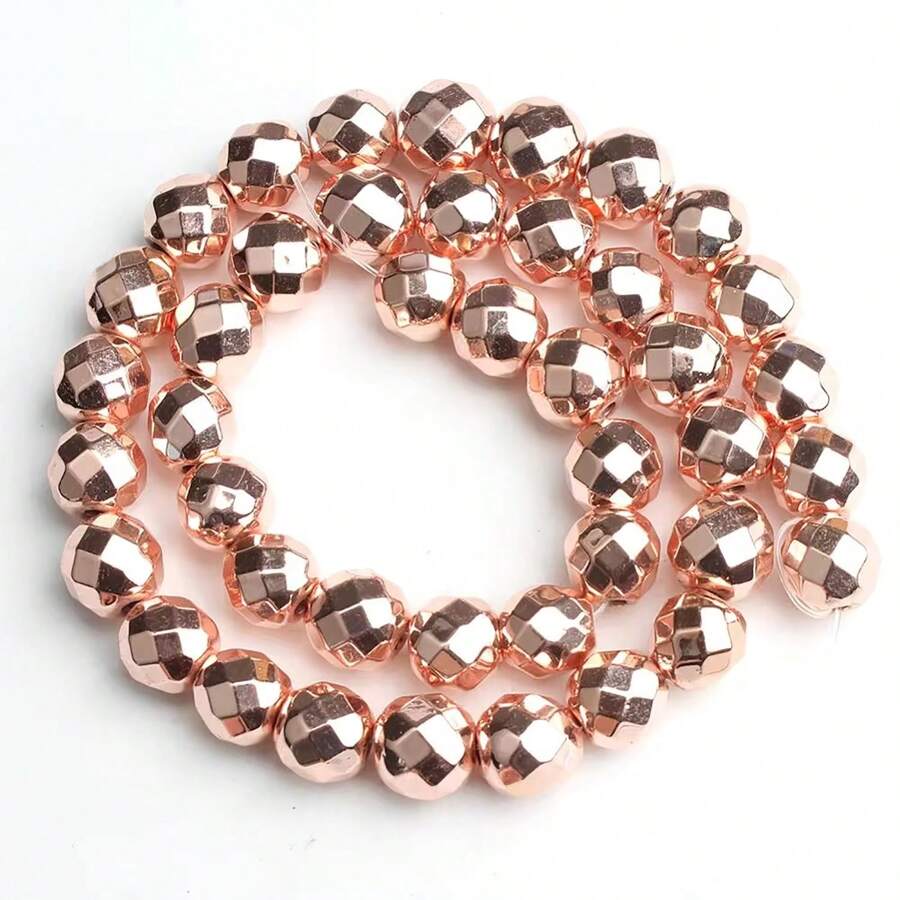 4/6/8/10mm Natural Facted Stone Beads Rose Gold Color Hematite Round