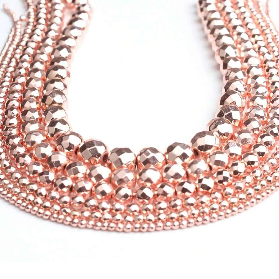 4/6/8/10mm Natural Facted Stone Beads Rose Gold Color Hematite Round