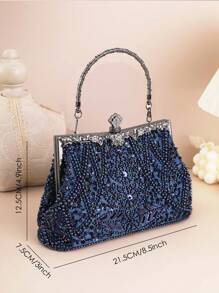 1 Pc Gorgeous, Elegant, Exquisite, Quiet And Luxurious Navy Blue Hand-Held Dinner Bag, A Must-Have For Proms, Weddings, Parties Dinners, Music Festivals, And Holiday Travel. Mom's  Gift.For Bride,For Bride,For Lady,For Lady. - Navy Blue - View 4