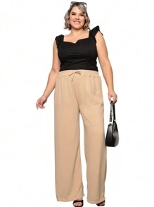 Kit 3 Plus Size Women's Wide Leg Pants From Duna - Black White Beige - View 4