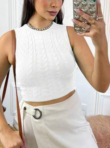 Modal Knit Cropped Tank Top - 黑與白 - 查看 1