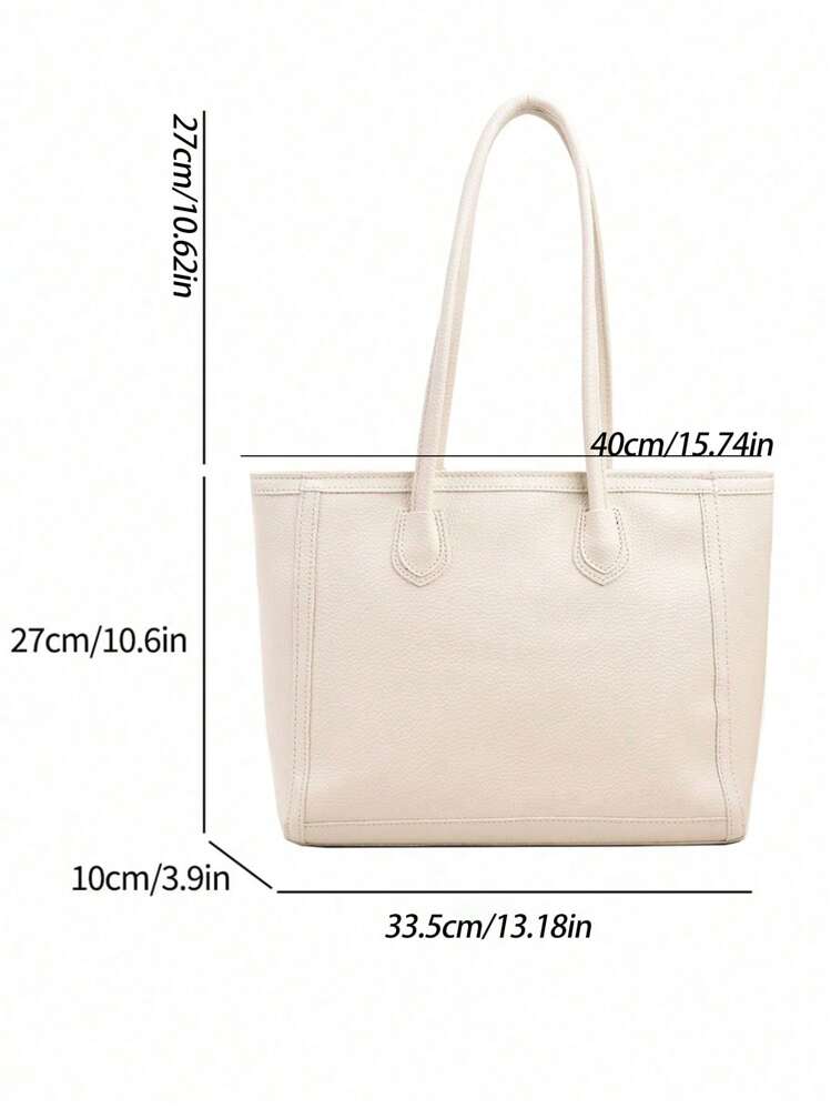 Litchi Pattern Soft Leather Large Capacity Daily Shoulder Tote Bag For Women - Beige - View 7