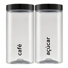 Kit 2 Potes Açúcar Café Mantimento Grande Plástico Cristal 2 Litros - Preto - Visão 1