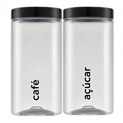 Kit 2 Potes Açúcar Café Mantimento Grande Plástico Cristal 2 Litros