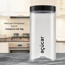 Kit 2 Potes Açúcar Café Mantimento Grande Plástico Cristal 2 Litros - Preto - Visão 2