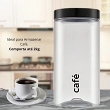 Kit 2 Potes Açúcar Café Mantimento Grande Plástico Cristal 2 Litros - Preto - Visão 3