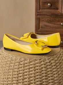 WHDXY Giày đế bằng mũi vuông thời trang nữ, Giày đế bằng mũi vuông nhiều màu phù hợp với quần jeans, Quần ống loe, Giày ba lê xỏ ngón thường ngày, Đa năng màu đỏ rượu vang và đen - Màu vàng - Xem 5