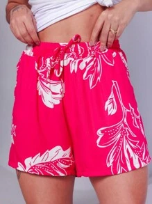 Women's Printed Shorts With Drawstring - Màu Hồng Tươi - Xem 1