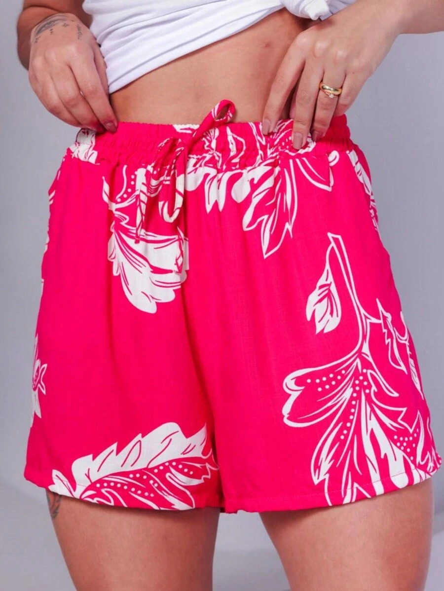 Women's Printed Shorts With Drawstring - Màu Hồng Tươi - Xem 1