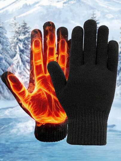 1 coppia di guanti in maglia a tinta unita imbottiti termicamente, caldi per primavera, autunno e inverno, adatti per guida, attività all'aperto, vacanze e appuntamenti, design semplice e versatile