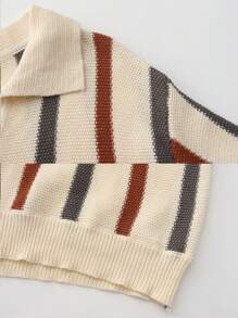 针织套衫，条纹撞色休闲针织 Polo 衫男士短袖针织 Polo 衫条纹设计休闲舒适时尚夏装柔软面料经典领口男士服装日常户外服装百搭时尚男士 Polo 衫