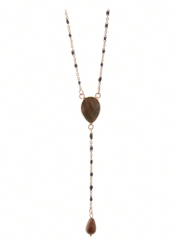 1 pieza Collar con colgante de ojo de tigre natural y cadena de acero inoxidable, estilo bohemio para mujer, regalo para vacaciones